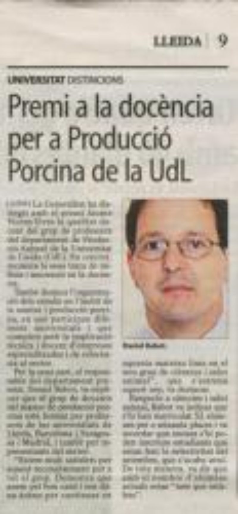 Premi a la docència per a la Producció Porcina de la UdL, entre altres  al company Daniel Babot com a responsable del departament premiat.