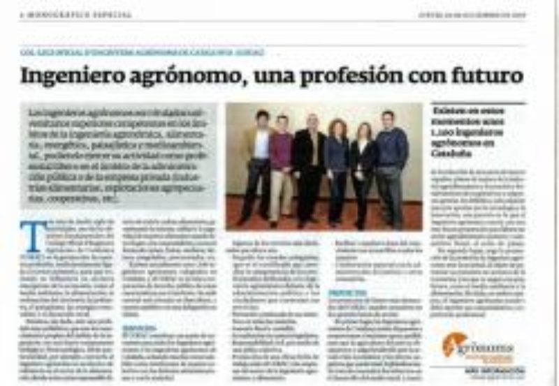 Monogràfic especial de La Vanguardia: Ingeniero agrónomo, una profesión con futuro