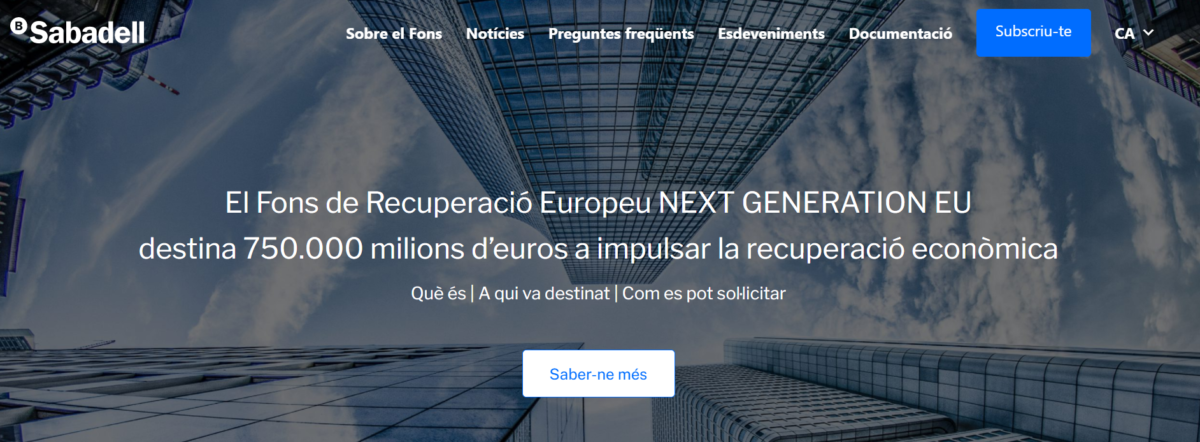 Banc de Sabadell habilita un espai web sobre el Fons de Recuperació Europeu