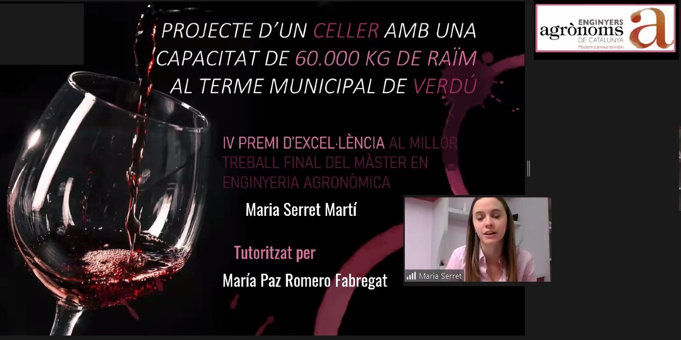 Maria Serret, guanyadora del IV Premi d’Excel·lència al Millor Treball Final del Màster en Enginyeria Agronòmica.