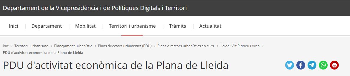 Consulta sobre l’avaluació ambiental estratègica del Pla director urbanístic d’activitat econòmica de la plana de Lleida