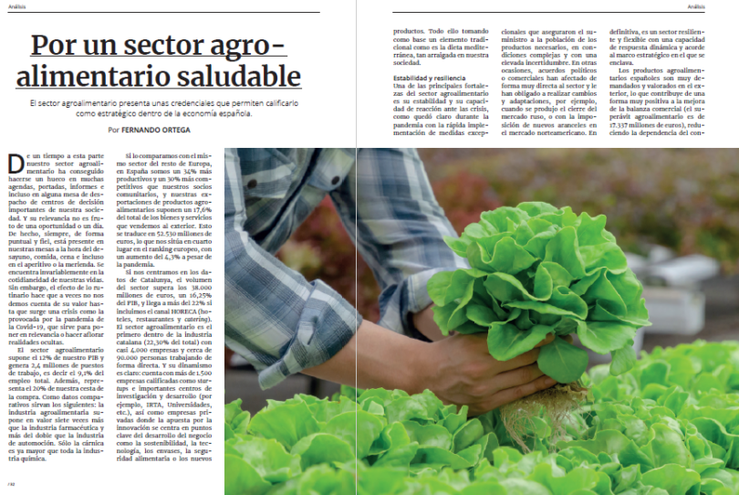 Per un sector agroalimentari saludable. Article del company Fernando Ortega
