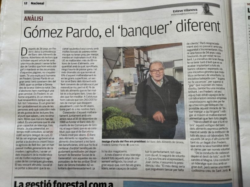 Frederic Gómez Pardo deixa la presidència del Banc dels Aliments de Girona – Notícia d’El Punt Avui
