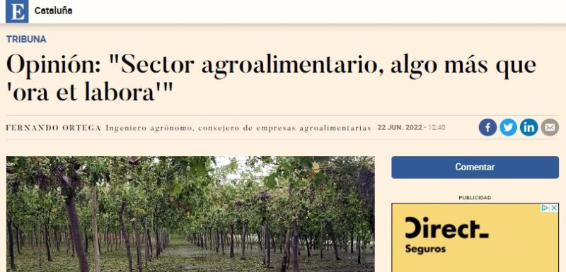 “Sector agroalimentario, algo más que ‘ora et labora'” – Article del company Fernando Ortega al diari econòmic Expansión