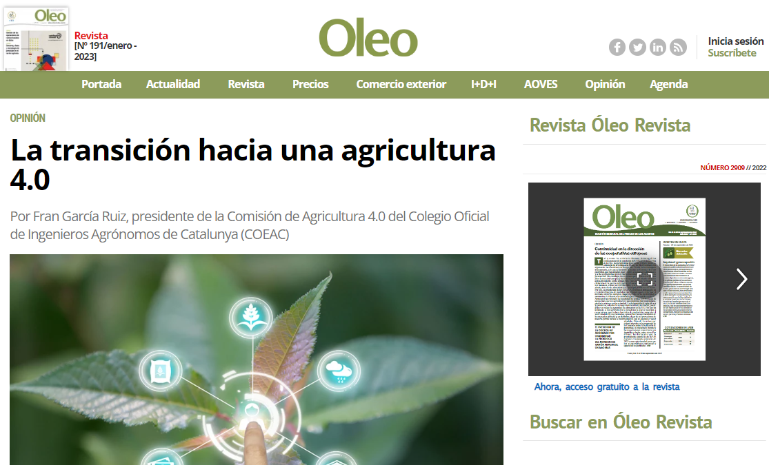 “La transició cap a una agricultura 4.0” – Article del company Fran Garcia