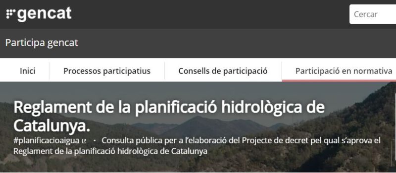 Consulta pública sobre el Reglament de la planificació hidrològica de Catalunya