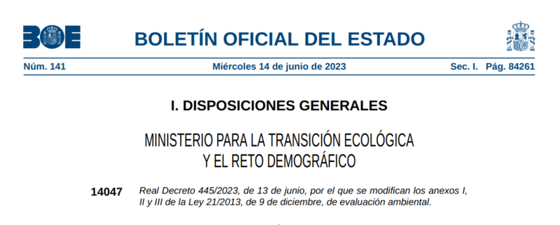 Modificació de la Llei 21/2013, del 9 de desembre, d’avaluació ambiental
