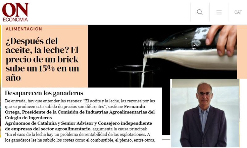 Participació del company Fernando Ortega a l’article “¿Después del aceite, la leche? El precio de un brick sube un 15% en un año”