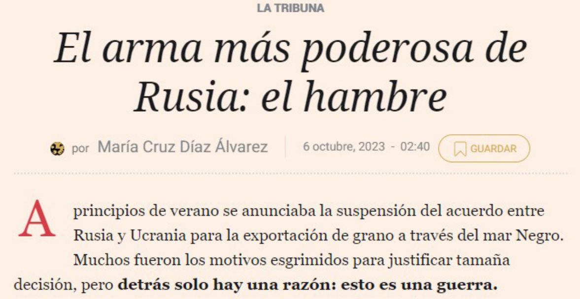 Article de la presidenta d’ANIA, Mari Cruz Díaz, publicat a L’Espanyol, sobre guerra, desproveïment i fam